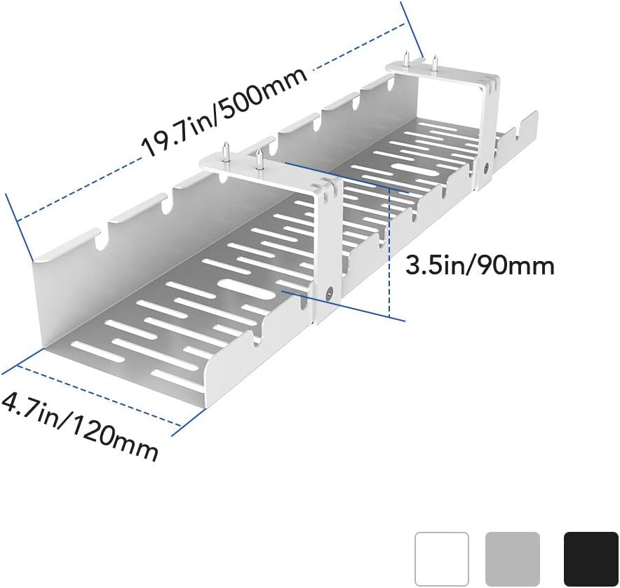 FLEXISPOT Under Desk Cable Management Tray, Metal Raceway Wires Cable Tidy Organizer, Office and Home Cable Tray Use for Standing Desk (Black)
