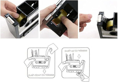 Cassette Tape Dispenser Pen Holder Vase Pencil Pot Stationery Desk Tidy Container Office Stationery Supplier Gift-onepalace (Black)