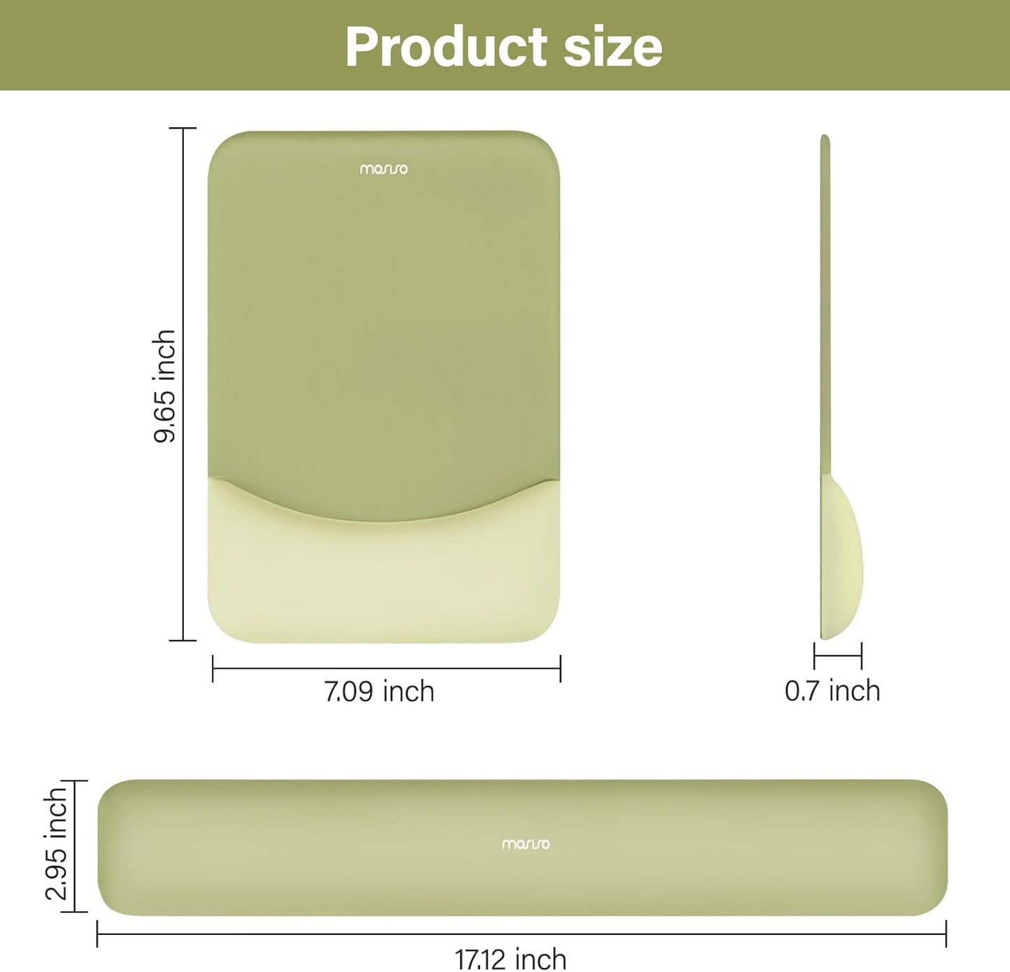 MOSISO Wrist Rest Support for Mouse Pad&Keyboard Set, Rectangular Ergonomic Mousepad Non-Slip Base Home/Office Pain Relief&Easy Typing Pad with Neoprene Cloth&Raised Silicone Lining, Green