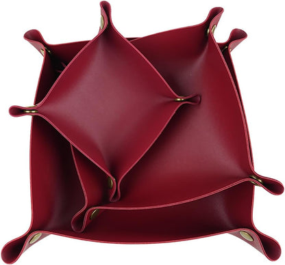 DoMii PU Leather Tray Valet Tray,Catchall Tray for Keys/Watch/Wallet/Jewelry,Desk Organizer for Entryway Table Bedside Nightstand 3Sizes Wine Red