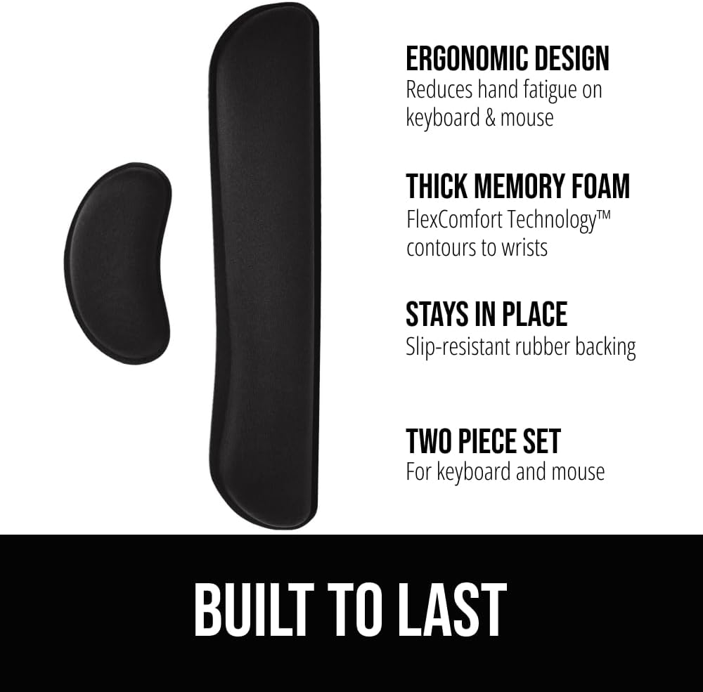 GORILLA GRIP Silky Memory Foam Wrist Rest for Computer Keyboard, Mouse, Ergonomic Design for Typing Pain Relief, Desk Pads Support Hand and Arm, Mousepad Rests, Stain Resistant, 2 Piece Pad, Black