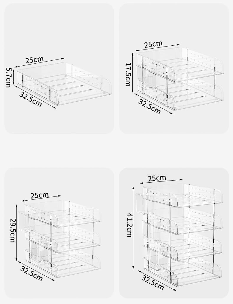 Clear Acrylic Desk Organizer, Multi-Tier Letter Tray with Pen Holder, Office Storage for Documents and Supplies