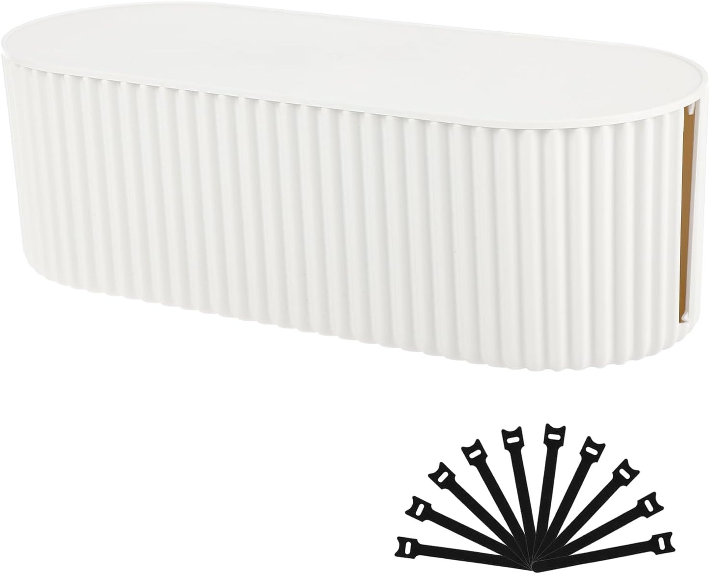 FABROK Cable Management Box with 10 Cable Ties, Organizer Box for Power Strips, Surge Protectors, Chargers, Adapters, TV Computer Wires Cable Hider Box for Home/Office (Small/White)