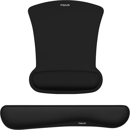 MOSISO Wrist Rest Support for Mouse Pad & Keyboard Set, Ergonomic Mousepad Non-Slip Base Home/Office Pain Relief & Easy Typing Cushion with Neoprene Cloth & Raised Memory Foam, Apricot
