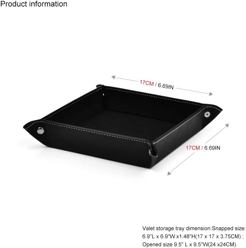 Oirlv Premium Leather Valet Tray for Men Jewelry Organizer, Desktop Storage,Key Wallets Cell Phones Catchall Tray Nightstand or Dresser Organizer Plate (Black)