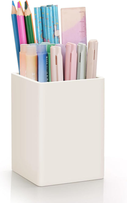 Pen Holder for Desk,Nordic Elegance Square Silicone Pencil Holder Soft Minimalist Desk Pen Cup Stand Waterproof Multifunctional Office Supplies for Home,Kids and School(Grey)