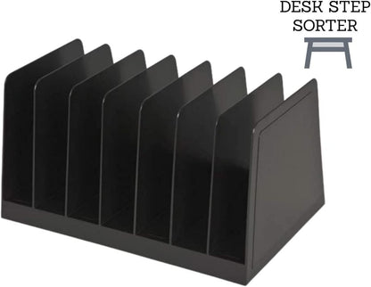 1InTheOffice Desktop File Organizer Vertical, Mail Organizer, 7 Compartments Office File Sorter, 4-3/4" H x 8-3/4" W x 5-1/2" D, Plastic, Black 2 Pack