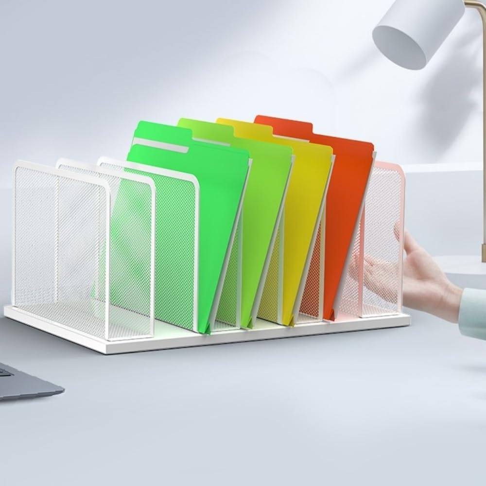 Kuntine.B Desk File Organizer 5 Sections Upright Mesh Desktop Organizer File Sorter Office Organization File Holder for Home, Office & Classroom