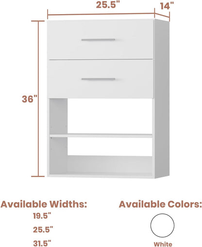 4-Drawer Stackable Storage Organizer Unit for Closet, Modular Wood Closet Storage Bins with Drawers, Closet She-lf Organizer Basket for Hanging Clothes, Wood, 25.5"W