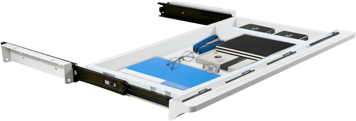 Under Desk Mounted Sliding Drawer to pull out, Attachable Desk Pencil Drawer Ball-Bearing Slides