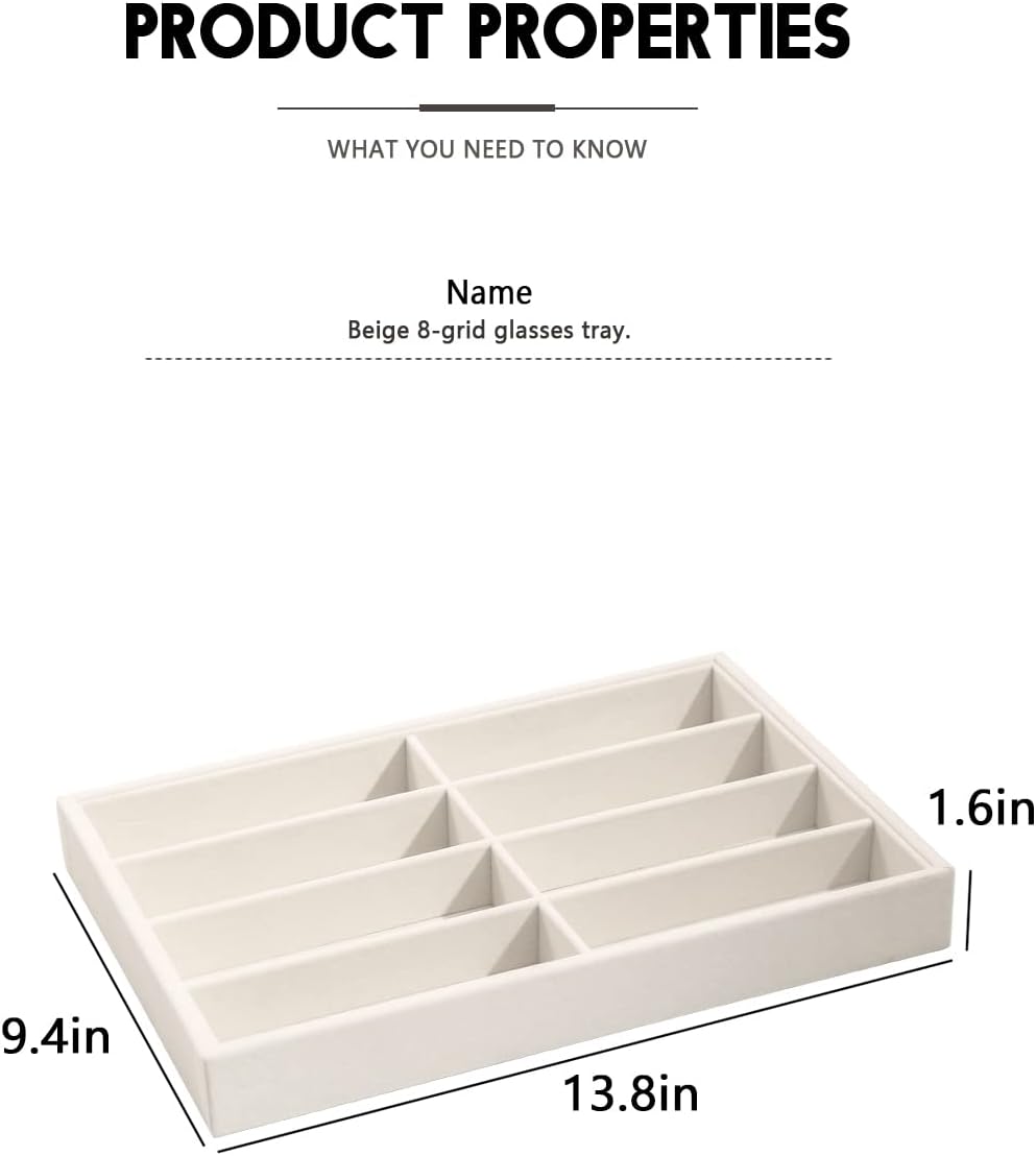 Coward Stackable Jewelry Trays Organizer Set with Clear Lid, Trays for Drawer, Earring Necklace Bracelet Ring Display Organizer (beige(ring+12girds+30girds+The glass lid))