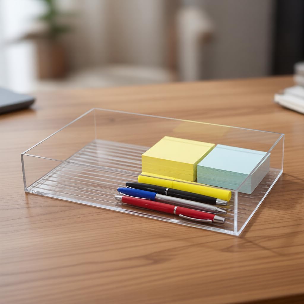 Azar Displays 556735-4PK Large Organizer Tray Oversized Clear Plastic Storage Tray for Kitchen Drawers Pantry Desk and Craft Room BPA-Free (Pack of 4)