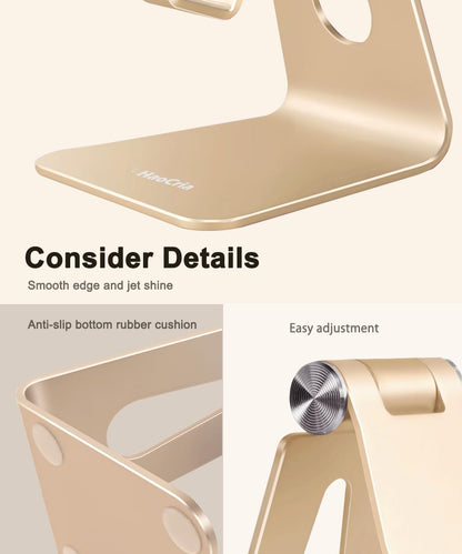 Cell Phone Stand for Desk- Adjustable Phone Stand Holder, Cradle, Dock, Desktop Stand for iPhone 17 16, 15, 14, Plus, Pro, Pro Max, 13 12 X XS,4-8" Phones, Office Accessories (Rose Gold)
