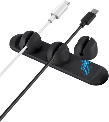 Magnetic Silicone Cable Clips with No-Residue Strong Adhesive – Desk, Under-Desk, Nightstand, Wall, Car, Office & Home Cord Organizer for Cable Management - Black