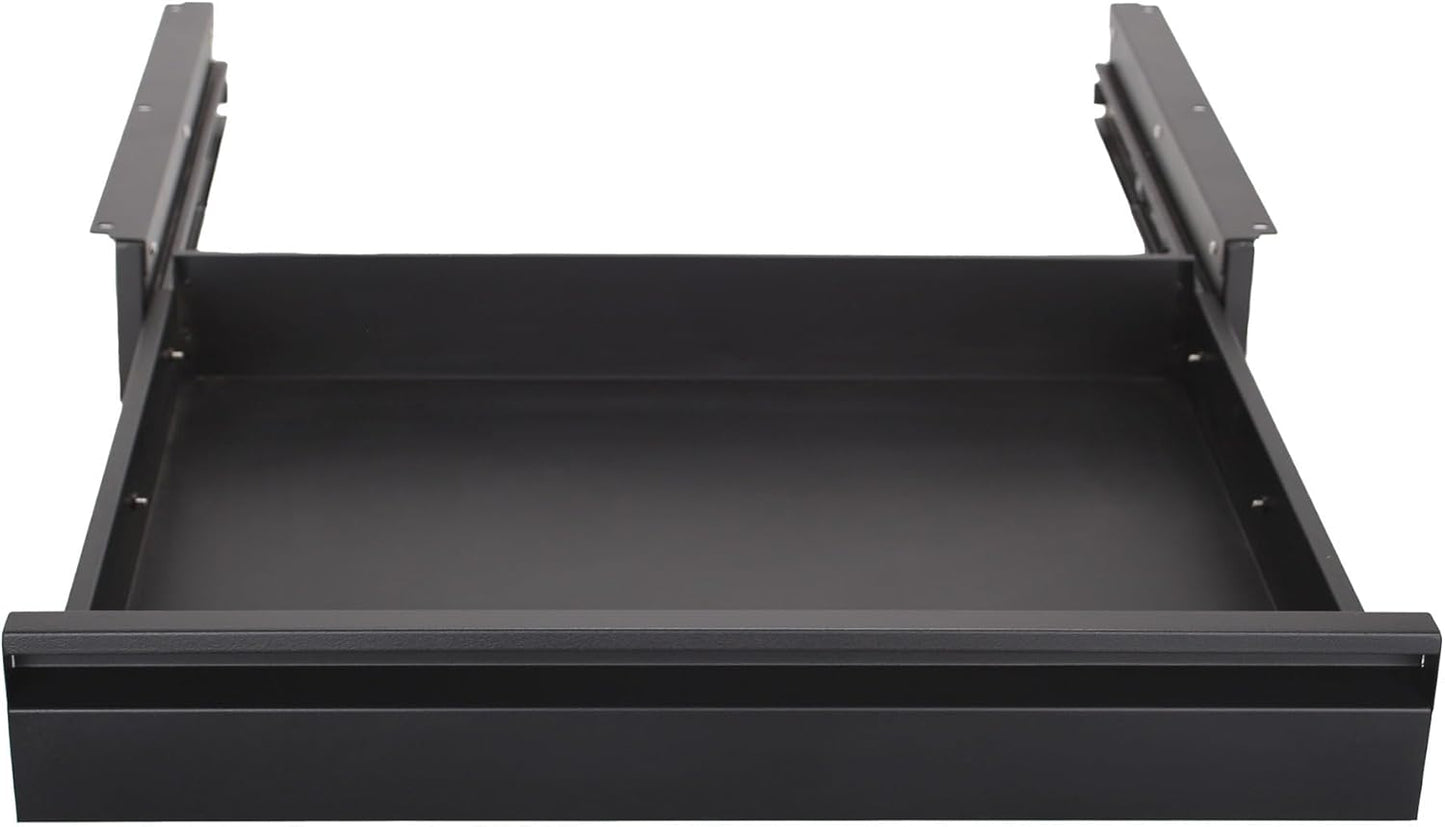 POPMOON 13.8 in Under Desk Drawer For Desk, Pull out Storage Organizer with Slide Extension Mounted Under Flat Wooden Table or Workbench, Carbon Steel Undermount Drawer,Black