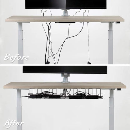 2 Packs Cable Management Tray, 16" Under Desk Organizer for Wire Organization, Metal Holder for Desktop Computer Home Office Kitchen Workstation to Cover and Hide Power Strips (Black)