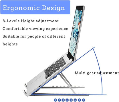 T Legend Aluminum Laptop Stand for Desk, Arae Adjustable Ergonomic Portable Holder, Foldable Computer Stand 6 Angles Anti-Slip Laptop Riser Compatible with 9-15.6 inch Laptops (Aluminum Silver)