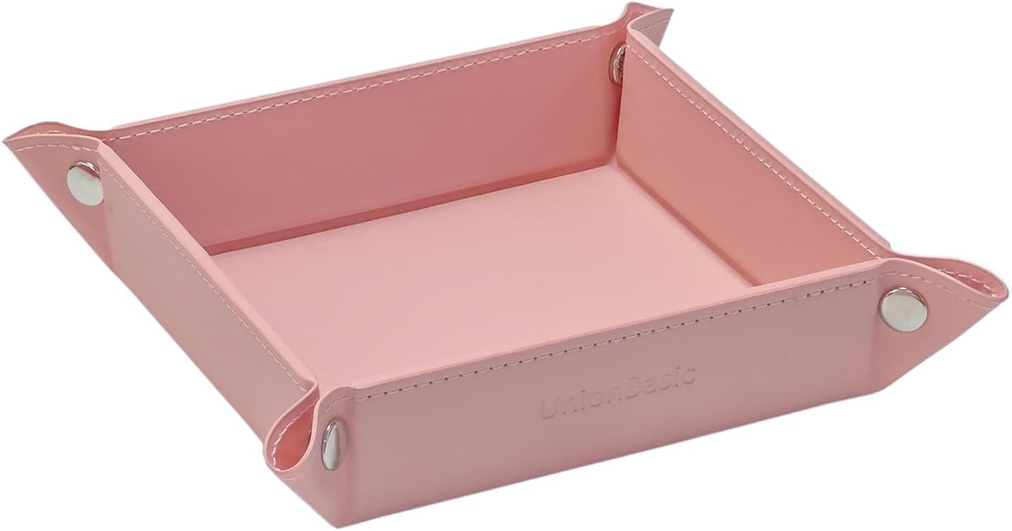 UnionBasic Medium Valet Tray, Jewelry Tray for Rings Watches Earrings, Entryway Catchall Caddy for Coins Keys Change, Nightstand Bedside Valet Holder, Trays for Electronic Gadgets, Candy Pink Plus - Colors B