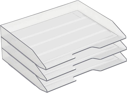 Acrimet 3 Tier Paper Organizer Letter Tray – Plastic Stackable Desk File Organizer, Side Load Paper Sorter for Letter/A4 Office File Folder Holder – Clear Crystal