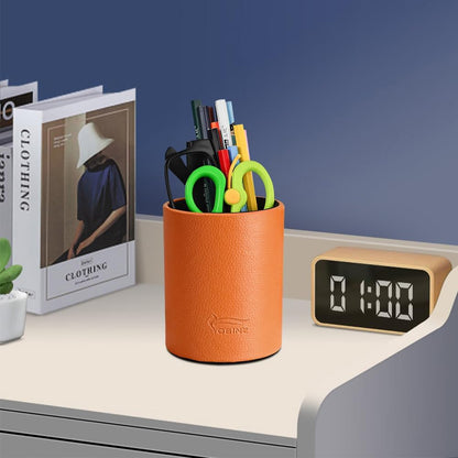 Leather Pen Holder, Brown Pencil Holder, Desktop Elegant Pen Holder for Desk, Stationery Organizer for School Office Home Dorm (3.3" x 3.3" x 4", Brown)
