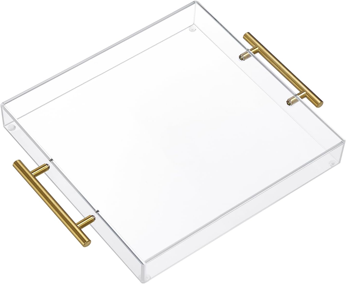 12"x16" Clear Acrylic Serving Tray with Golden Handles, Sturdy Huge Capacity Acrylic Tray for Coffee, Juice, Kitchen and Desk Organizer, Storage Tray (12"x16")