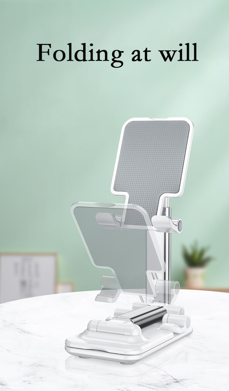 Desk Mobile Phone Holder Stand for iPhone IPad Xiaomi Adjustable Desktop Tablet Holder Universal Table Cell Phone Stand（White）