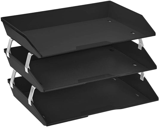 Acrimet 3 Tier Paper Letter Tray Side Load Letter Size, Office Desk File Document Organizer Plastic (Clear Crystal Color)
