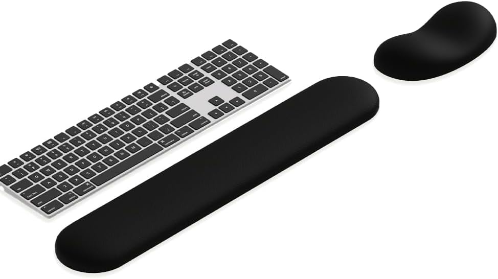 Ergonomic Wrist Rest Set for Keyboard and Mouse | Cooling Gel & Slow-Rebound Memory Foam Palm Support Pad | Luxe Leather, Minimalist, Non-Slip PU Base for Office, Laptop & Gaming (03White)