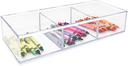 Isaac Jacobs Large 3-Compartment Acrylic Stackable Organizer (12.9" L x 5" W x 2.7" H), Multi-Sectional Tray & Storage Solution for Makeup, Craft Supplies, Bathroom, Kitchen, Office (Clear)