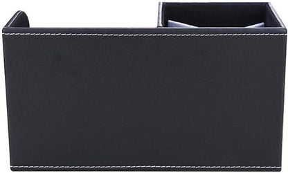 KINGFOM Desk Organizer Office Supplies Caddy Pu Leather Multi-function Storage Box Pen/Pencil,Cell phone, Business Name Cards Remote Control Holder with Small Drawer Black