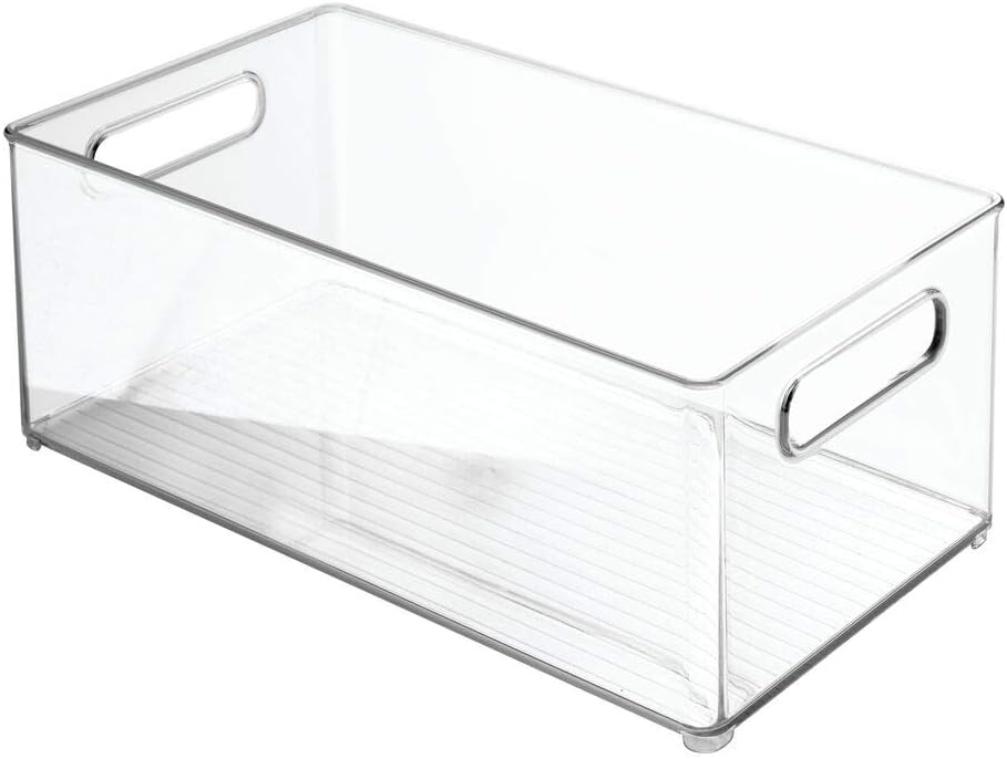mDesign Plastic Office Supply Organizer - Storage Holder Bin with Handles for Desk Drawer, Cabinet - Pencil, Pen, Envelope and Supplies Container Basket - Ligne Collection - 2 Pack - Clear