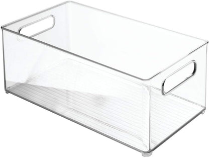 mDesign Plastic Office Supply Organizer - Storage Holder Bin with Handles for Desk Drawer, Cabinet - Pencil, Pen, Envelope and Supplies Container Basket - Ligne Collection - 2 Pack - Clear