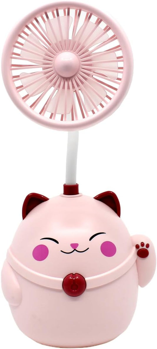 Cute Pink Cat Desk Fan with Pen Holder — Cat Fan for Women, Animal Fan, Funny Office Accessories, Cat Lover Gift, Small USB Fan, Aesthetic Decor
