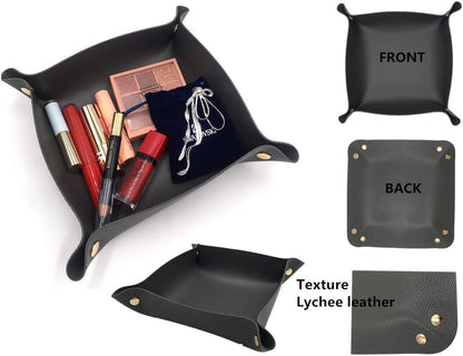4 Pack Valet Tray PU Leather Jewelry Tray for Women and Man Portable Catchall Travel Storage Dish Plate Key Tray For Entryway Desk Organizer for Phone, Keys, Glasses, Wallet, Earphone, Watch, Coin