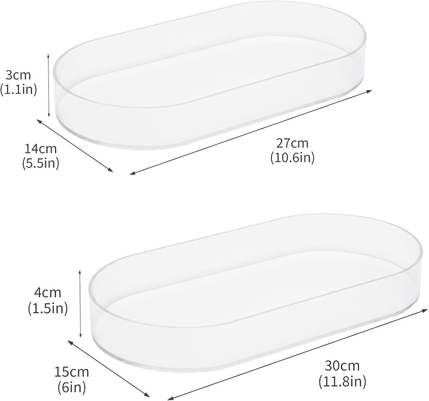 2 Pack Plastic Drawer Organizer,Bathroom Tray for Counter,Clear Acrylic Storage Containers for Vanity, Bathroom, Kitchen Drawers,Oval