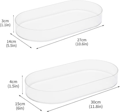 2 Pack Plastic Drawer Organizer,Bathroom Tray for Counter,Clear Acrylic Storage Containers for Vanity, Bathroom, Kitchen Drawers,Oval