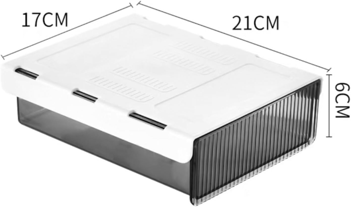 Under Desk Organizer - Stick On Fluted Translucent Desk Drawer Attachment, Slide Out Under Desk Storage for Office & Home (WHITE, SMALL)