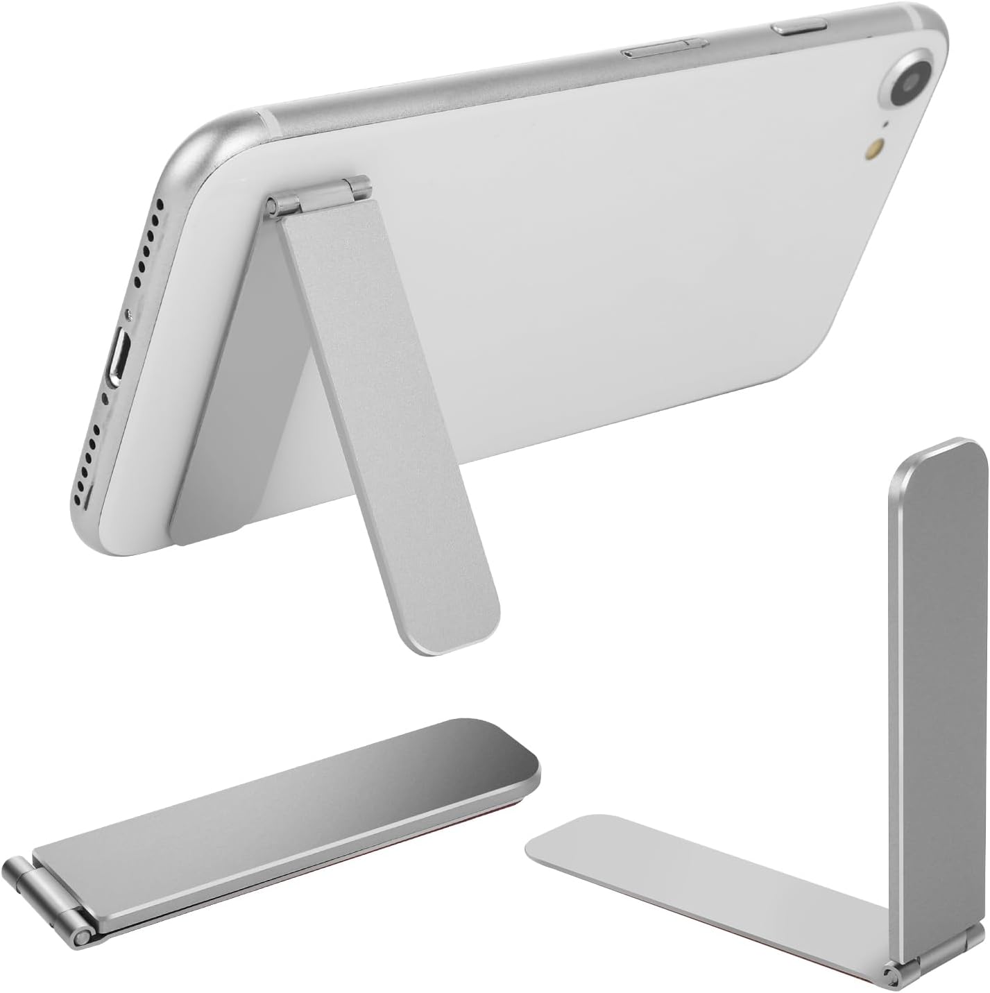 TIESOME Ultra-Thin Cell Phone Holder, Adjustable Mini Alloy Phone Kickstand Portable Foldable Phone Stand Adjustable Angle for Mobile Phone Tablet Universal Model (Black)