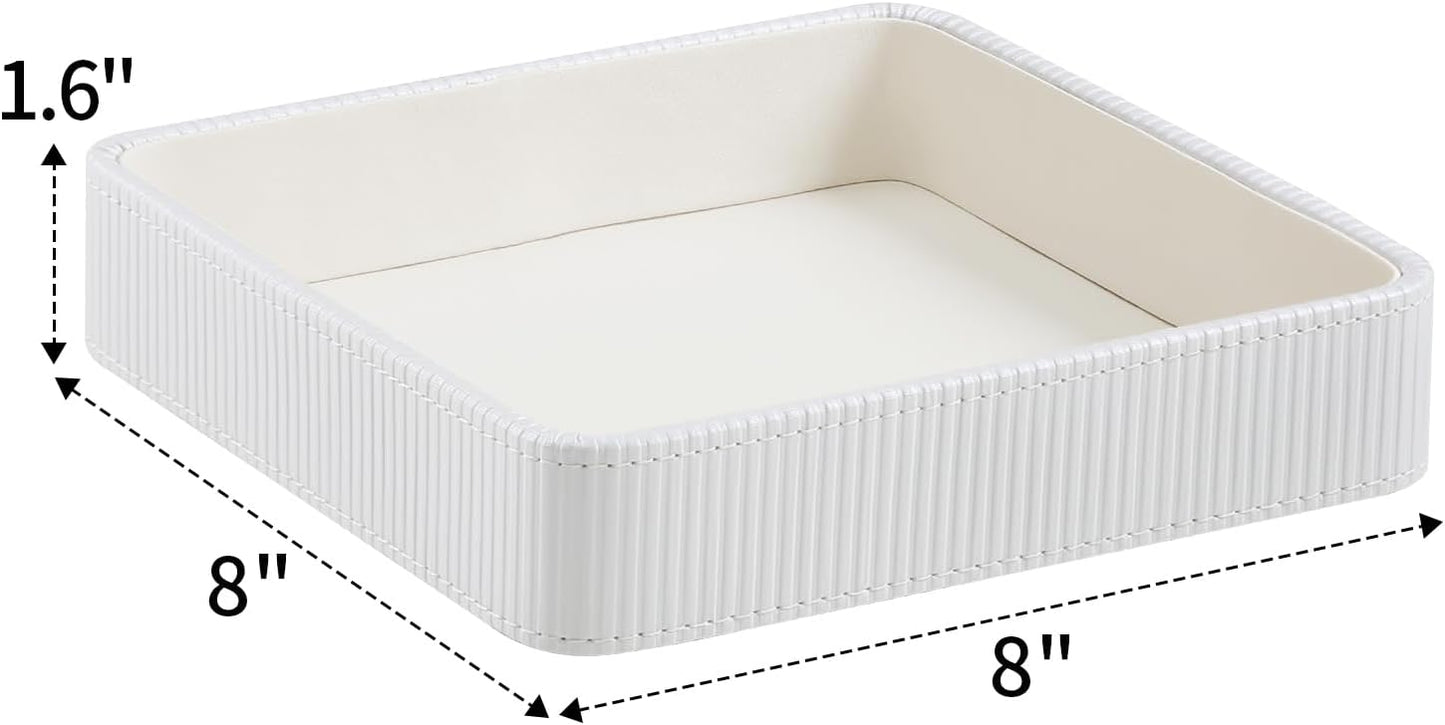 Small Valet Tray, 8"x8" Nightstand Organizer for Women Men| PU Leather Desk Organizer Trinket Dish| Decorative Vanity Tray Catch All Key Bowl for Dresser Bedside Coffee Table Entryway (Black)