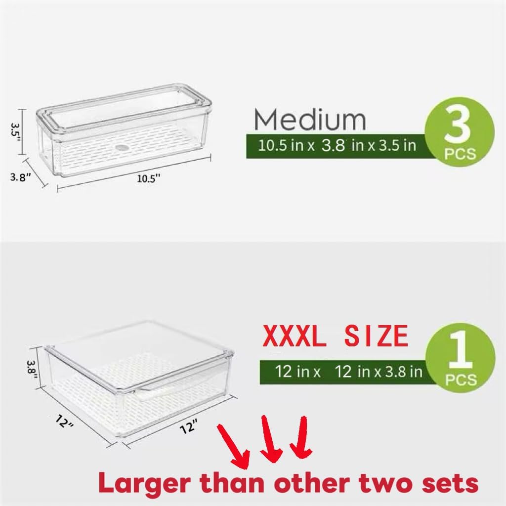 ZIJUND 4 Pack Fridge Organizer, Stackable Refrigerator Organizer Bins with Lids, BPA-Free Fridge Organizers and Storage Containers for Fruit, Vegetable, Food, Drinks, Cereals, Clear
