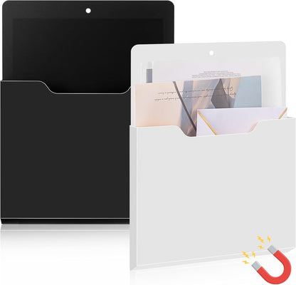 Feifeiya 2 Pcs Magnetic File Folder Wall Hanging Holder Large Pocket Paper Magazine Mail Organizer for Refrigerator Classroom Locker Whiteboard(Vertical,Purple Color,12.2 x 9.4 Inches)