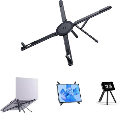Laptop Stand for Desk, Adjustable Aluminum Alloy Magnetic Foldable Phone Stand, 8 Level Height Adjustable Laptop Stand, 3 in 1 Computer Riser for Phone, Tablet and Laptop