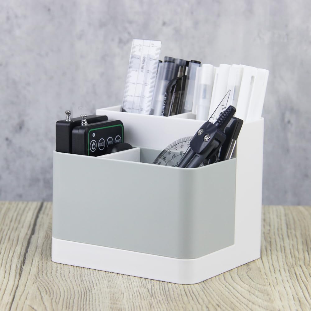 Poeland Desktop Storage Organizer, Pen and Pencil Cases Boxes, Pen or Pencil Holder Box Container for Desk, Office Supplies, Vanity Table Tan