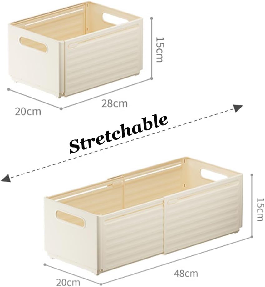 Foldable Storage Bins, 2 Pack Plastic Expandable Boxes for Organizing, Adjustable from 11-18.8" Drawer Organizers Separators Dividers for Bedroom Kitchen Utensils Tools Closet, Small