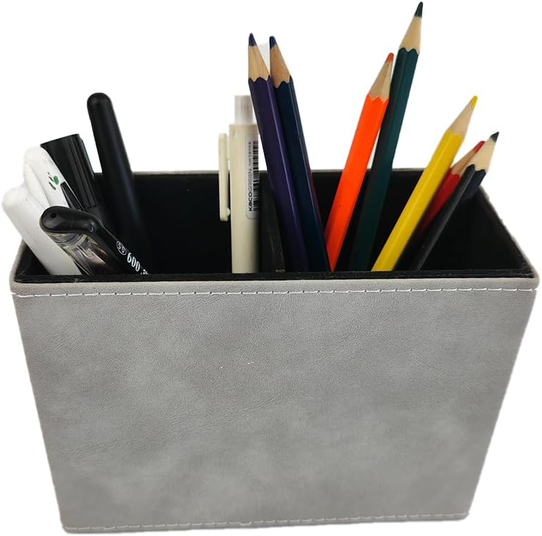 Leather Pen Holder, Brown Pencil Holder, Desktop Elegant Pen Holder for Desk, Stationery Organizer for School Office Home Dorm (3.3" x 3.3" x 4", Brown)