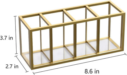 NIUBEE Acrylic Pen Holder 4 Compartments, Clear Pencil Organizer Cup for Countertop Desk Accessory Storage