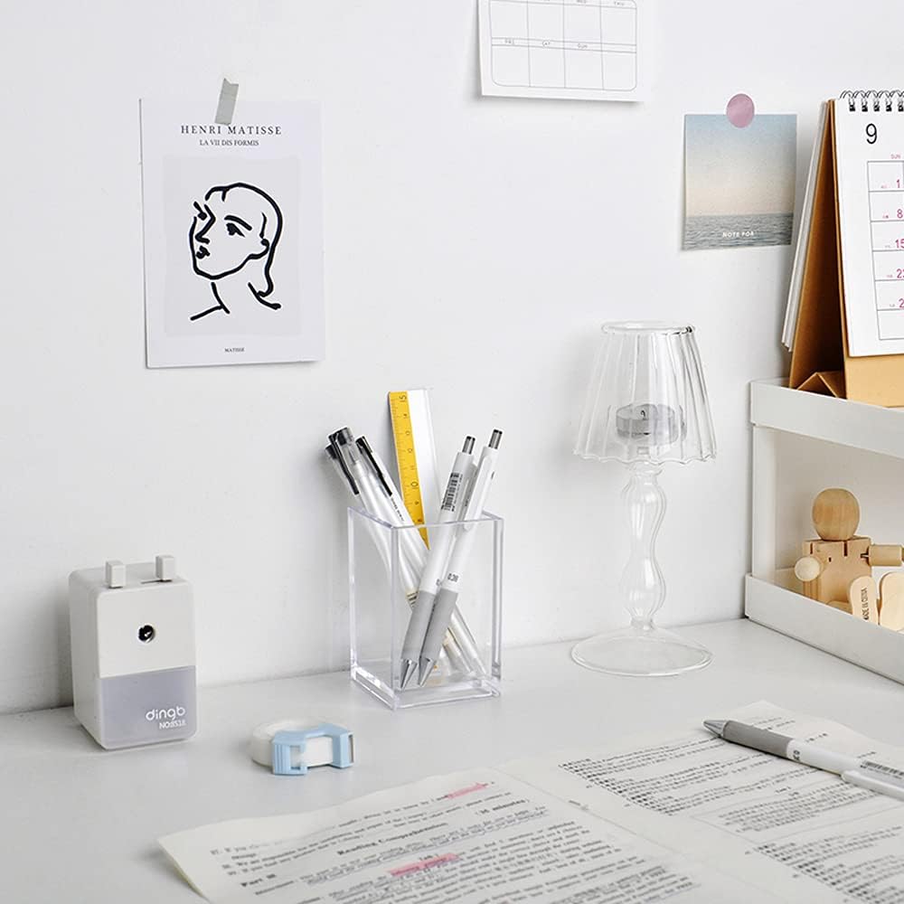 HSYMQ 2 Pack Clear Acrylic Pencil Pen Holder Cup, Makeup Brush Holder Acrylic Desk Accessories