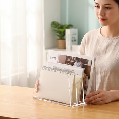 YUXUN Clear Acrylic Desktop File Sorter Organizer,Upright File Organizer, 3-Section Bookshelf for Home Office & Classroom