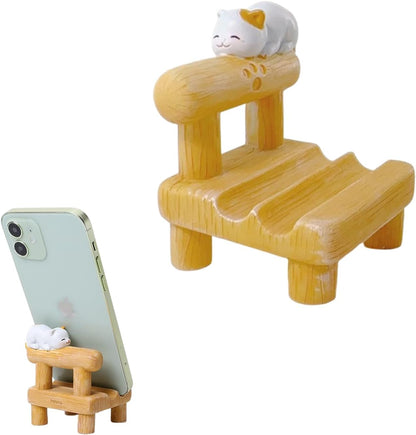1PCS Cute Resin Phone Stand – Mini Desktop Holder for All Smartphones, Adorable Home Office Desk Decor Accessory (White cat)