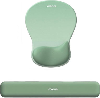 MOSISO Wrist Rest Support for Mouse Pad&Keyboard Set, Ergonomic Mousepad with Concave Curved Memory Foam, Non-Slip Base Pain Relief Comfortable Rectangular Easy Typing Pad for Home/Office, Brown